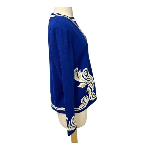 St. John Sport 2 PC Button Down Cardigan & Tank SET Royal Blue White Gold Size M - Picture 5 of 16